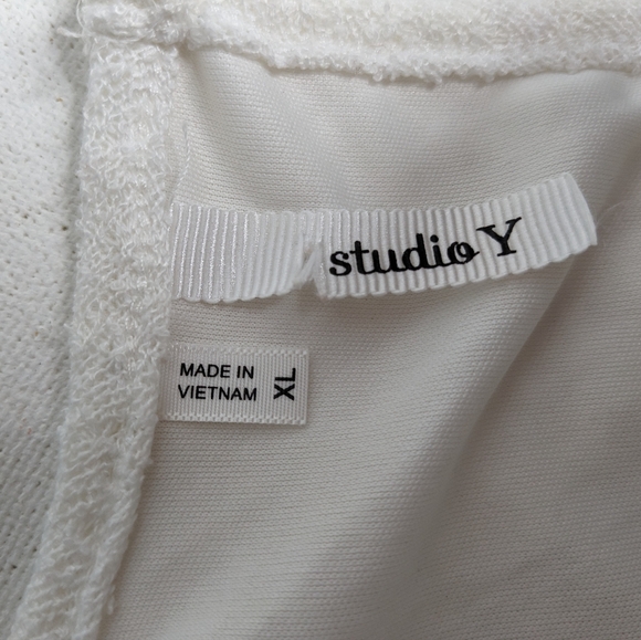 Studio Y White Knit Blouse Women's Sz XL sequin sleeveless lined Chiffon Y-1 - Picture 6 of 7